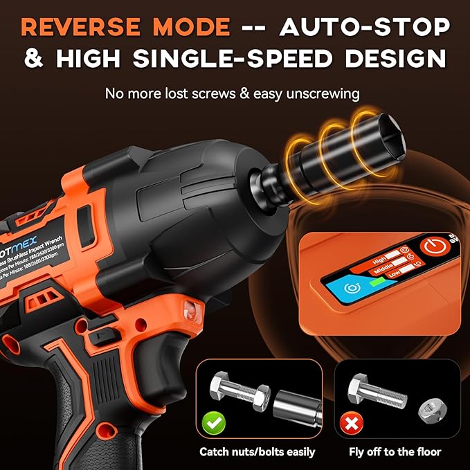 900Ft-lbs (1200N.m) Impact Wrench, 1/2" Cordless Impact Driver, 21V High Torque Power Impact Gun - 2x4.0Ah Batteries, Variable Speeds Impact Motor for Pickup Truck/Family Car (Orange Red)