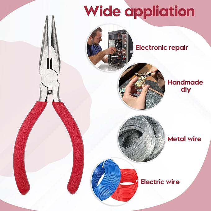 Needle Nose Pliers 5" Long Nose Pliers Set with Rubber Grip Mini Fine Needle Nose Pliers with Side Cutter for Cutting Wire Craft Jewelry Making(6 Packs)