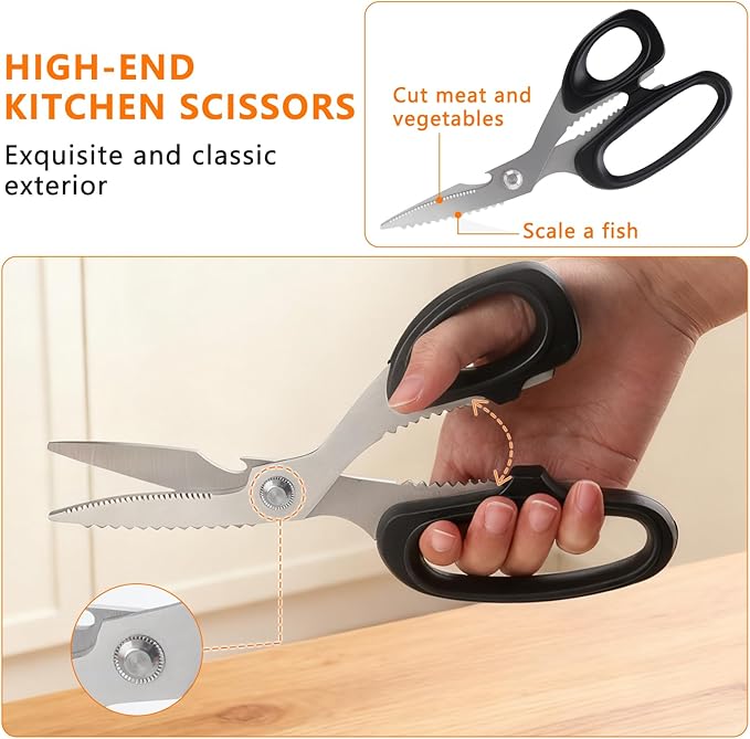 2-Piece Kitchen scissors (1 Heavy-Duty Poultry Shears + 1 Chicken Bone scissors) Stainless Steel Cooking Shears, Multi-purpose kitchen shears for meat, fish, vegetables, and poultry.
