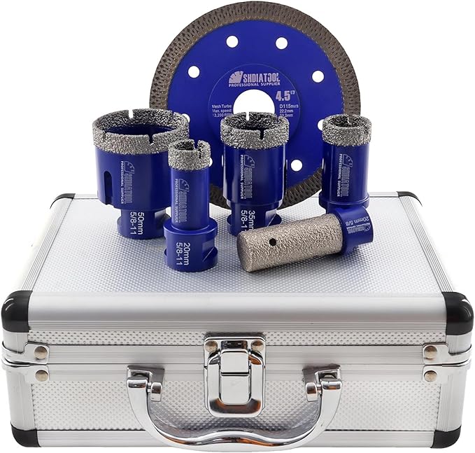 SHDIATOOL Diamond Drill Core Bits Set Milling Bits for Porcelain Hole Saw Cutter for Tile Marble Ceramic Granite Saw Blade Kit 5/8-inch-11 6pieces