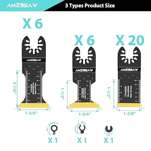 32PCS Titanium Oscillating Saw Blades Metal Cutting, Multi Tool Blades Kits for Metal Nails Hard Material and Wood Plastic, Oscillating Tool Blade Fit Dewalt Ryobi Bosch Milwaukee