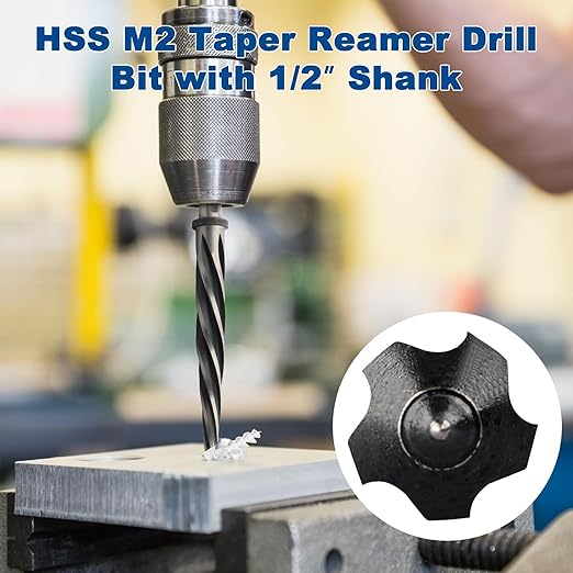 Rocaris 1/2" M2 HSS Taper Chucking Reamer Drill Bit, Taper Reamer Drill Bit for Steel, Alloy, Aluminum, Wood, Plastic