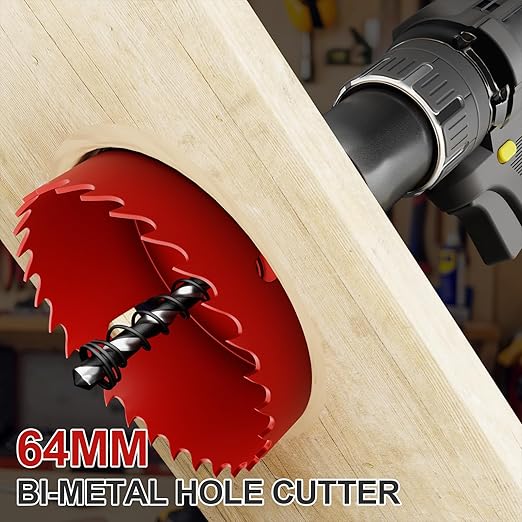 2-1/2" (64mm) Bi-Metal M42 High Speed Steel Hole Saw with Pilot Drill Bit, Smooth Cutting Edge for PVC, Drywall, Wood, Plastic, Gypsum Board, Rubber, Thin Metal