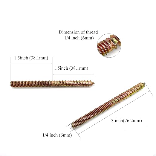 12 Pack 1/4-20 x3 Inch Hanger Bolts 1/4-20" Double Headed Bolts 1/4 Wood Dowel Screw Self-Tapping Screw Hanger Bolts for Furniture Double Head Threaded Rods Bolt 76.2mm Length