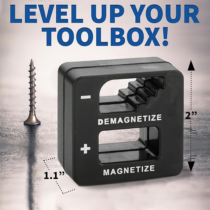 Demagnetizer and Magnetizer for Screwdrivers Tips, Bits, and Small Tools, Large or Big Screws, Drills, Drill Bits, Sockets, Nuts, Bolts, Nails and Precision Construction Tools - Black