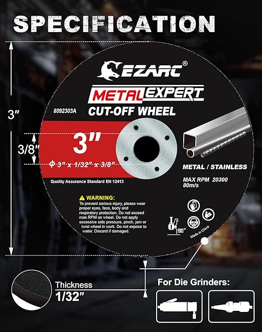 EZARC Cut Off Wheels 24 Pack, 3??x 1/32??x 3/8??Cutting Wheel, Metal & Stainless Steel Cutting Disc for Die Grinder, (Upgraded Thin Design)