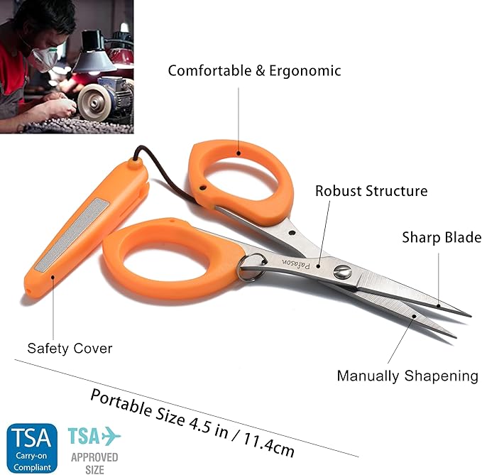 PAFASON 4.5?섃셎tainless Steel Serrated Edge Braided Line Fishing Scissor with Safety Case,Lanyard,High Precision Tips, Ergonomic Handle