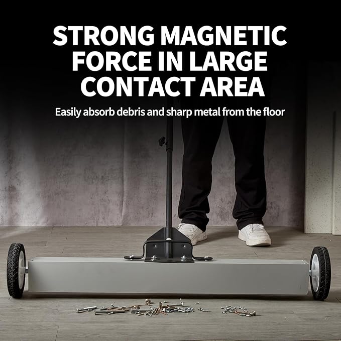 HARDK 36'' Heavy-Duty Rolling Magnetic Sweeper with Wheels, Telescoping Handle,Large Push-Type Magnet Pickup Sweeper with release,- 55Lbs for Workshop, Yard,Lawn, Garage, Floor, Nails,Screws