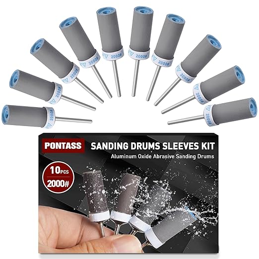 10Pcs 2000 Grit Sanding Drums Sandpaper Sticks Set with 1/8"(3mm) Shank for Dremel Rotary Tool, Suitable for Metal Rust Removal/Jade Polishing/Stone Grinding