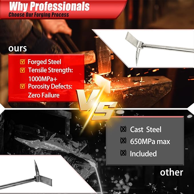 Halligan Bar Set - 12/18/24/30/35" Firefighter Tool - Forged Steel One-Piece Construction | Fork Gap Design