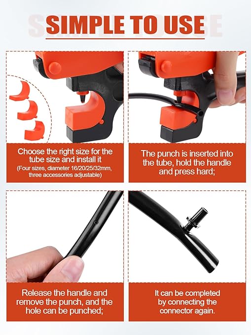 Kalolary 2Pcs Drip Irrigation Hole Punch - Drip Tubing Hole Punch Tool for 16/20/25/32mm PE Pipes and Emitter Insertion, Orange Drip Irrigation Pipe Hand Punch for Garden/Farm Irrigation Systems