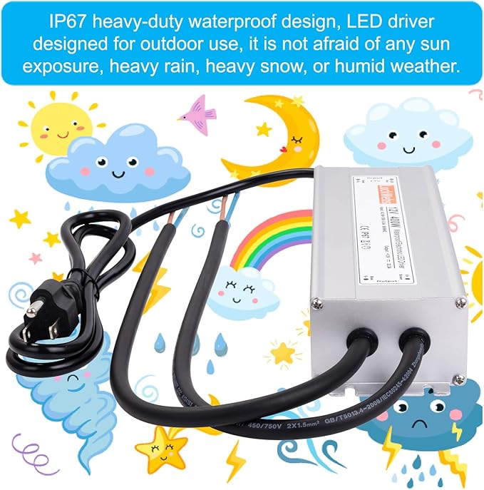 LED Driver 12V400W Waterproof Power Supply AC 90-130V to DC 12V33.3A Low-Voltage Power Transformer Suitable for Indoor Outdoor LED Lighting Fixtures and Any 12V DC LED