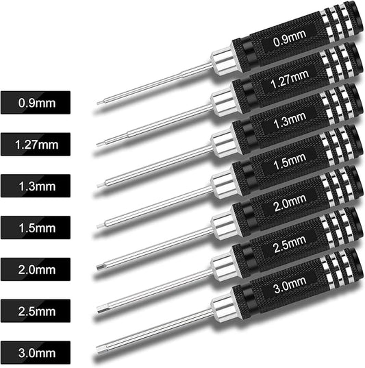 RC Tool Kit,7PCS Hex Precision Screwdriver Set with 0.9/1.27/1.3/1.5/2.0/2.5/3.0mm Hobby Tools Hexagon Wrench Repair Tools Compatible with SCX24 Traxxas Redcat RC Cars Trucks