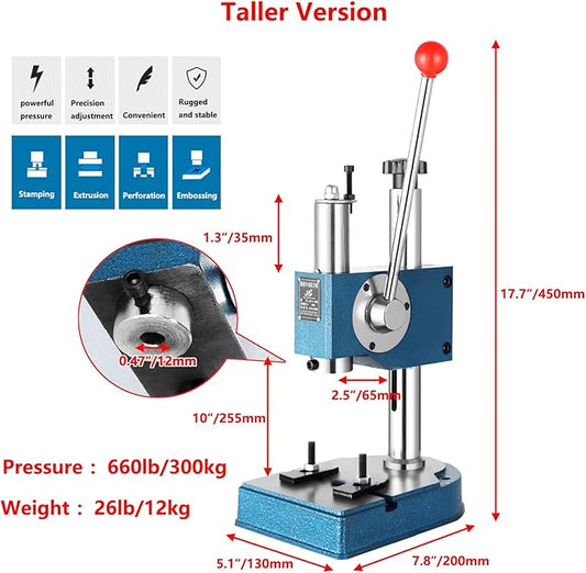 12.6 in Arbor Press, 1100lb Precision Manual Presses for Stamping, Bending, Drawing and Forming(660lb/300kg Taller Model)