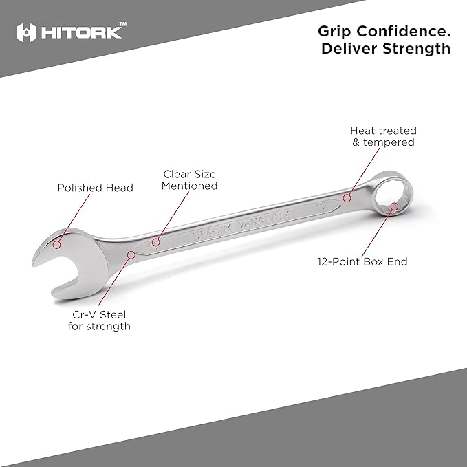 HITORK 25 Piece Metric Wrench Set (6-32 mm) CrV Steel Matt Finish with Polished Head 12 Point Box End 15째 Offset Roll Up Pouch Durable Combination Wrench Set for Home, Garage & Auto Repair
