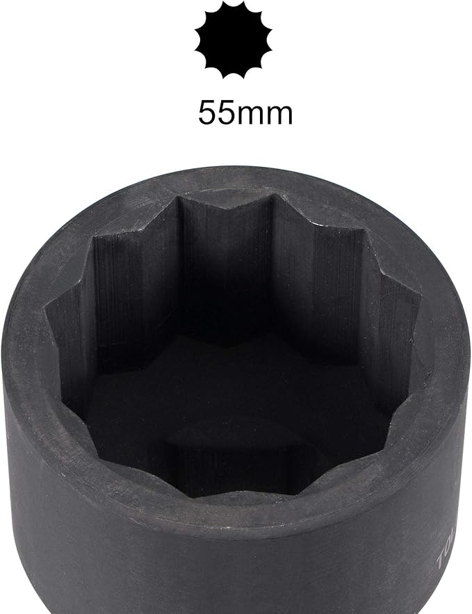 uxcell 1-Inch Drive 55mm 12-Point Impact Socket, CR-MO Steel 80mm Length, Standard Metric Sizes