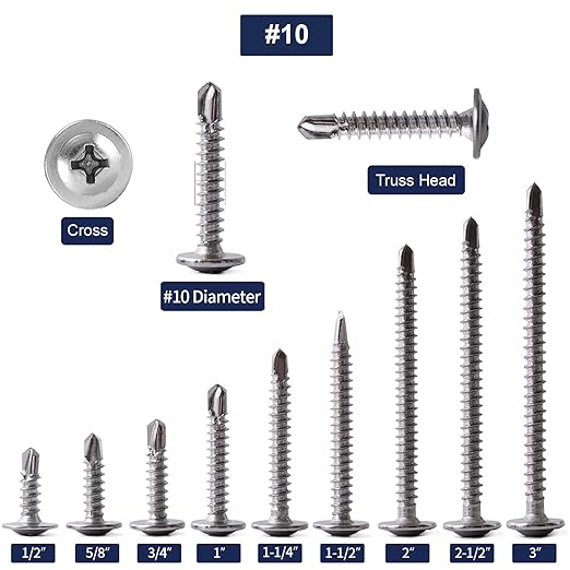 #10 x 5/8" Sheet Metal Screws 250PCS 410 Stainless Steel Truss Head Fast Self Tapping Screws by SG TZH