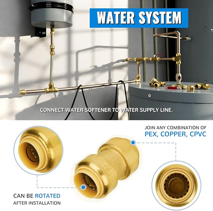 SUNGATOR 6-Pack Straight Coupling, 3/4 Inch Push PEX Fittings, Push-to-Connect Pex Pipe, Copper, CPVC, No Lead Brass Plumbing Fittings with Disconnect Clip