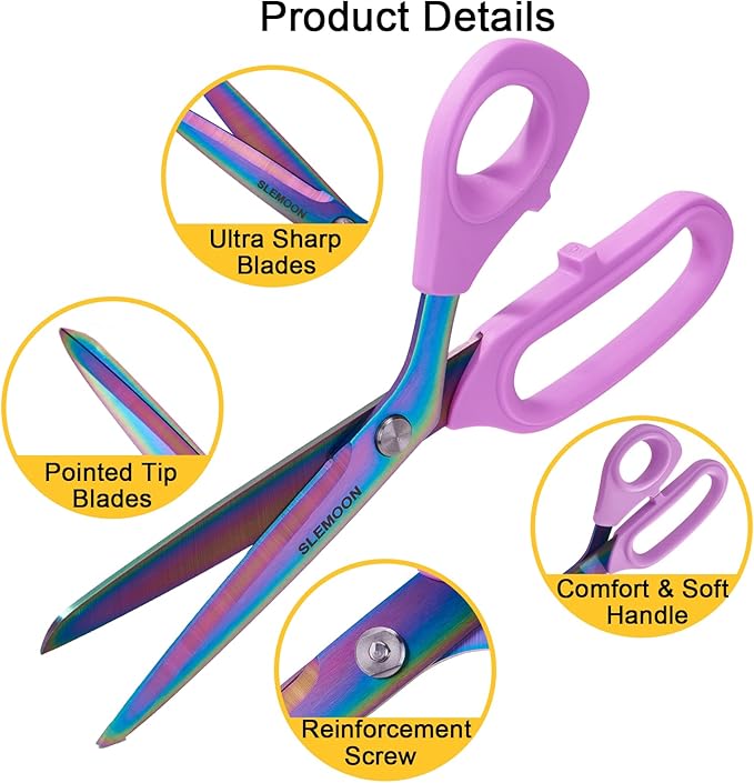 10-Inch Scissors All Purpose - Sharp and Colorful Blades,Fabric, Leather, Craft Scissors with Soft Comfort Grip, Light Purple,Gift Idea for Sewing, Crafting, Office, Home