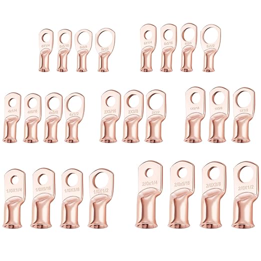 XHF 100PCS 2 AWG-5/16 Heavy Duty Battery Lugs with 3:1 Heat Shrink Tubing, Ring Terminals Battery Cable Ends Copper Eyelets Electrical Battery Connectors