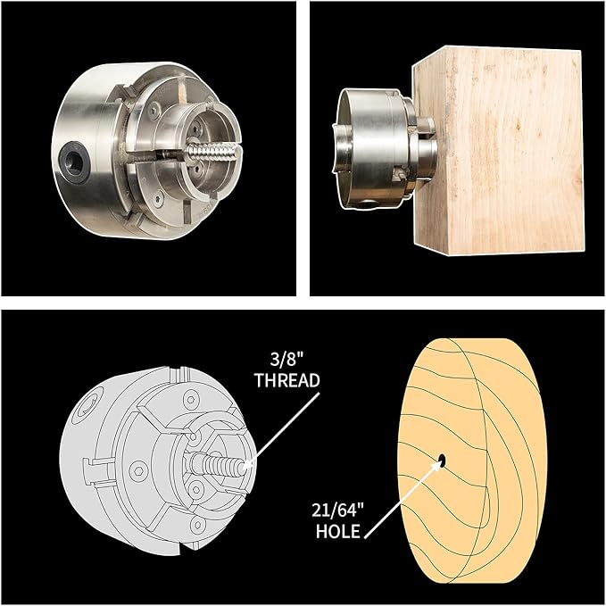 4 Inch Wood Lathe Chuck Set 1-1/4"- 8 tpi thread, Nickel Plated Self Centering 4 Jaw Wood Turning Chuck set (2PCS jaws)