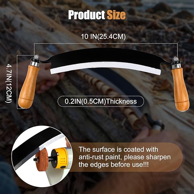 10'' Draw Knife,Draw knife debarking tool,Curved Draw Knife,Draw Shave Tool Debarking Hand Tool,ergonomic handle,simple and effortless to use,bark stripper tool