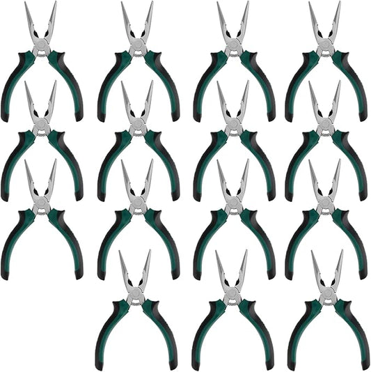 SINJEUN 15 Pack 6 Inch Needle Nose Pliers, Long Needle Nose Pliers with Wire Cutter, Insulated Handle Side Cutting Long Nose Pliers for Cutting and Bending Wire