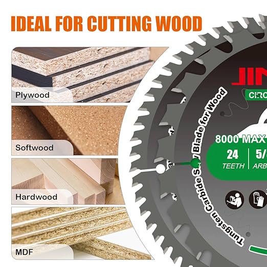 2PCS 6-1/2” Circular Saw Blade for Wood, 24T&60T TCT Cutting Blade, Fine Finish Crosscut Angled Bevels Framing Ripping for Plywood, Melamine, Oak, Pine, Laminate, Chipboard, 5/8"