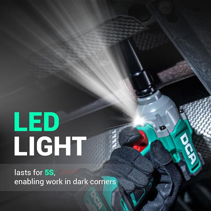 DCA 20V Brushless Impact Wrench Cordless, 682Nm Max Torque, 1/2" Hog Ring Impact Gun, 2 * 4000mAh Li-ion Battery, 4 Modes, LED Light, Compact Design, Smart Loosen Function