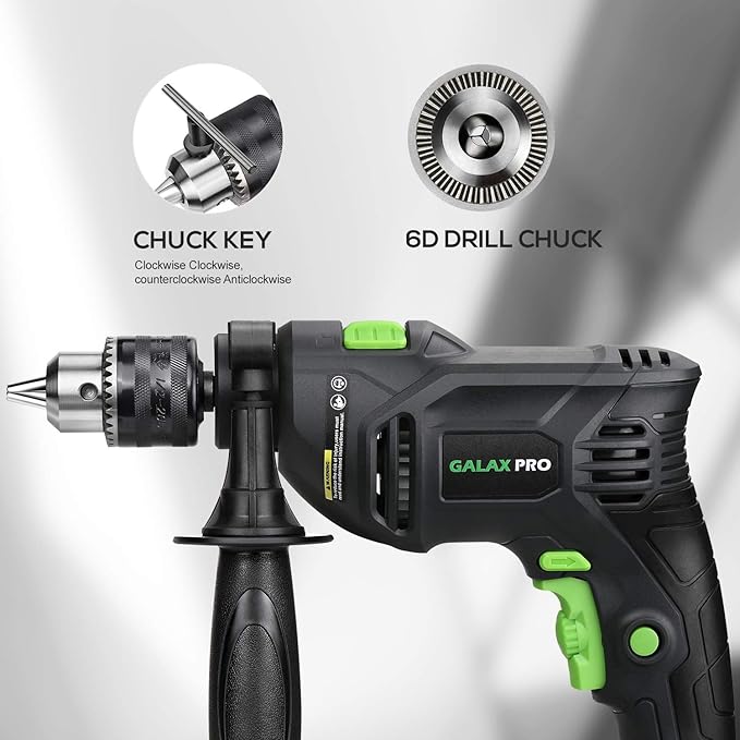 GALAX PRO 5Amp 1/2-inch Hammer Drill with 105pcs Accessories, Variable Speed 0-3000, Hammer and Drill 2 Functions in 1, 360째Rotating Handle, Depth Gauge, Carrying Case Included