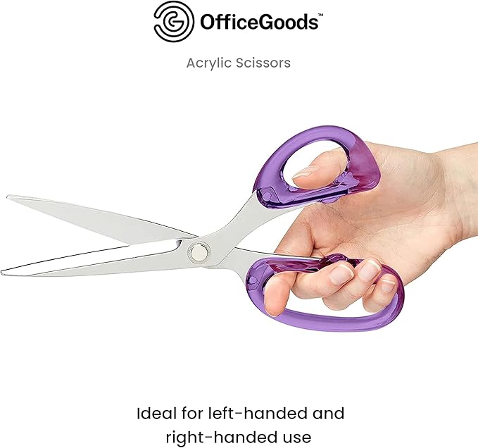 OfficeGoods 9??Stainless Steel Acrylic Scissors for Office and Home - Aesthetic and Sharp All Purpose Scissors, Perfect for Sewing, Arts and Crafts - Purple Silver Metal