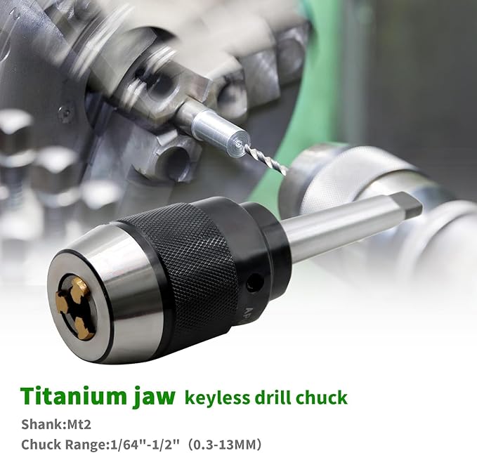 1/64"-1/2" Heavy Duty MT2 Shank Lathe Keyless Drill Chuck Special Titanium Jaws