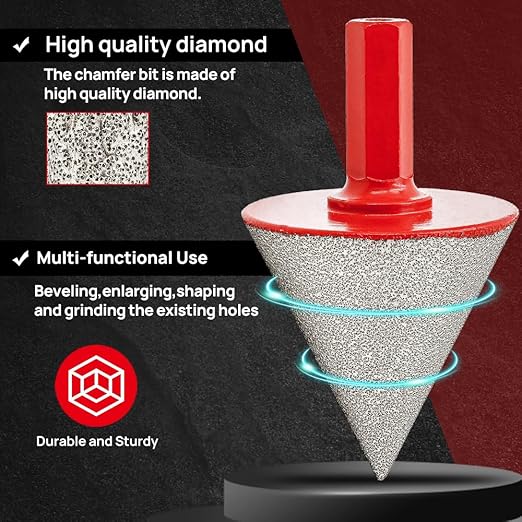 DT-DIATOOL Diamond Beveling Chamfer Bits - Diamond Countersink Drill Bit 2 Inch with Hex Shank for Enlarging Trimming Shaping Existing Holes of Granite Marble Porcelain Tiles,Size of 0 to 50mm 2pcs