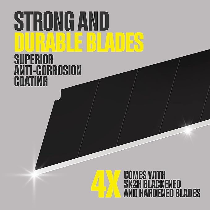 18mm Retractable Utility Knife with 4x SK2H Snap Off Black Spare Blades (18mm 1 PACK)