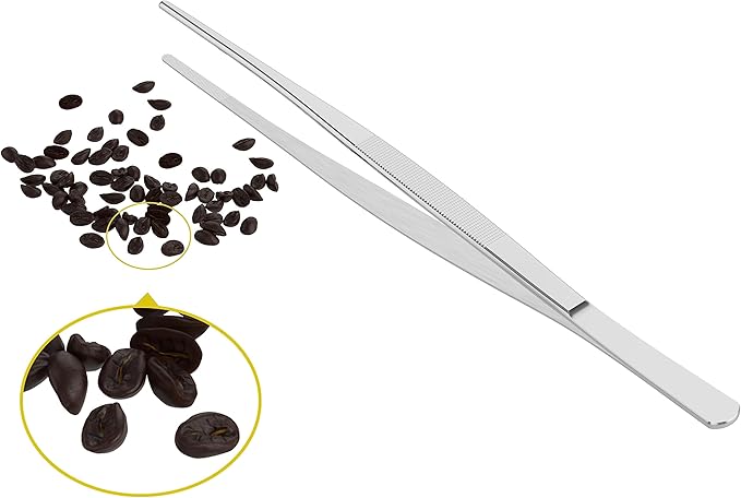 5 PCS 10 Inch Stainless Steel Tweezers, with Straight Round Blunt Serrated Tip, 3/64 Inch Thickness Stainless Steel, Multipurpose Daily Garden Home Lab Craft Repairing Tool