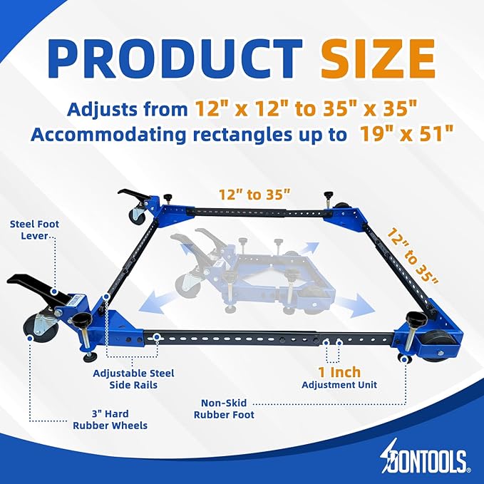 SOONTOOLS Universal Mobile Base with Swivel Wheels, 500 lbs Capacity, Adjustable Heavy Duty Mobile Base, Industrial Rolling Tool Stand for Large Tools, Machines, Bandsaw, Power Tools