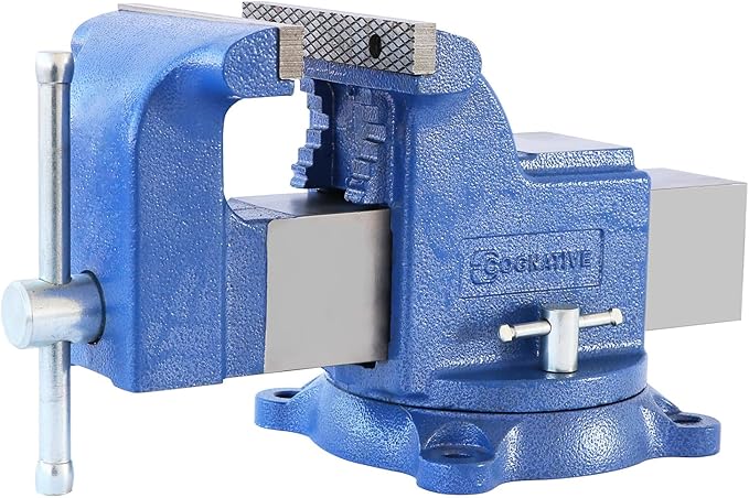 COGNATIVE 6" Heavy-Duty Bench Vise 13200LBS Stronger Clamping Force Ductile Iron Bench Vise 6 Inch 360째 Swivel Bench Vice with Anvil Blue, Include Mini Bench Vice Clamp