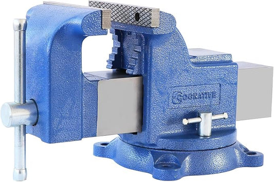 COGNATIVE 6" Heavy-Duty Bench Vise 13200LBS Stronger Clamping Force Ductile Iron Bench Vise 6 Inch 360째 Swivel Bench Vice with Anvil Blue, Include Mini Bench Vice Clamp