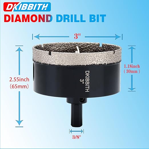 3" Diamond Hole-Saw Bits with Pilot Drill Bit 3 in Diamond Tipped Tile Hole Saws with Guiding Bit for Accurate Drilling, for Porcelain Tile Ceramic Pottery Granite Stone Glass Bottles 75mm