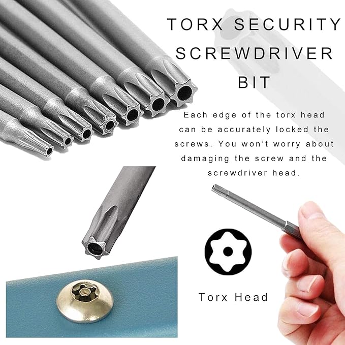 JONMON Torx Screwdriver Bit Sets, 11pcs T6-T40 Magnetic 100mm Security Torx Tamper Proof with 1/4 inch Quick Change Hex Shank Screw Driver Bit Tool