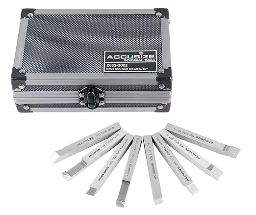 Accusize Industrial Tools 5/16'' 8 Pc H.S.S. Tool Bit Set, Pre-Ground for Turning and Facing Work, 2662-2002