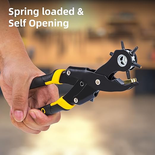 Deli 10" Leather Hole Punch Tool ??Heavy Duty Rotary Belt Hole Puncher & Leather Punch Tool for Belts, Straps, Watch Bands, Dog Collars, Shoes, DIY Crafts