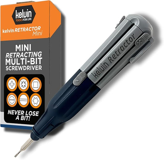 Kelvin Tools Retractor Mini Precision Screwdriver Set, 6 in 1 Upgraded Retract-A-Bit Screwdriver, Multi Screwdriver Tool All in One for Glasses, Electronics & More, Portable Travel Pocket Screw driver