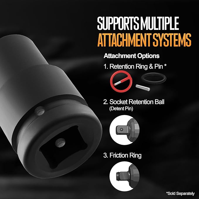 TIGHTSPOT 1" Drive Deep Impact Socket 1 Inch SAE Professional CR-MO Jumbo Socket 6 Point Built for Automotive Truck and Equipment Service