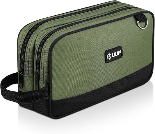 12 Inch Small Tool Bag, Zipper Tool Pouch Two Compartments Heavy Duty, Utility ToolBag with Carrying Handle D-Rings, Tools Storage Organizer for Electrician Mechanic, Gift for Men Dad,Green