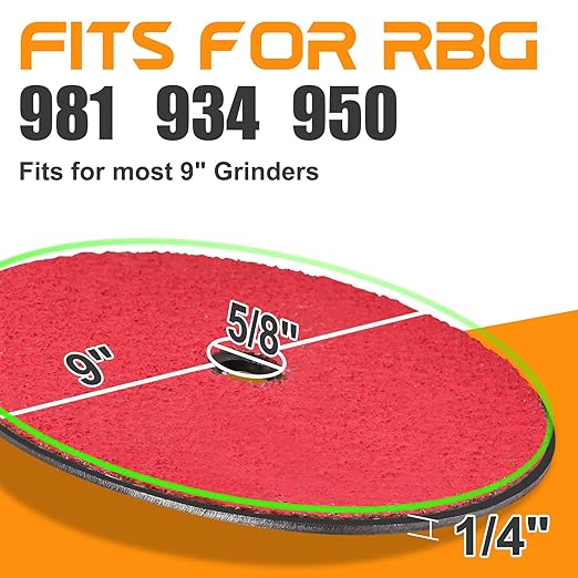 Upgrade 9" Disc Grinder Compatible with RBG 934, 950 Grinders, Fit for RBG 981 Orange Fast Grinder Disc, Replace 9" Lawn Mower Blade Sharpener Disc, 9" x 1/4" x 5/8"