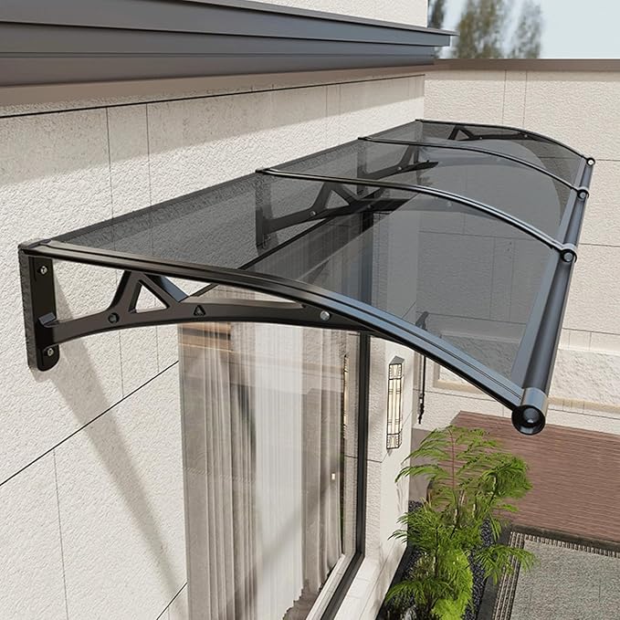 Awning for Door Entrance, Window Awnings Exterior with Aluminum Bracket, UV, Rain & Snow Protection, Durable Polycarbonate Canopy for Entrance, Balcony, Garage, Gray 60x220cm/24x87in