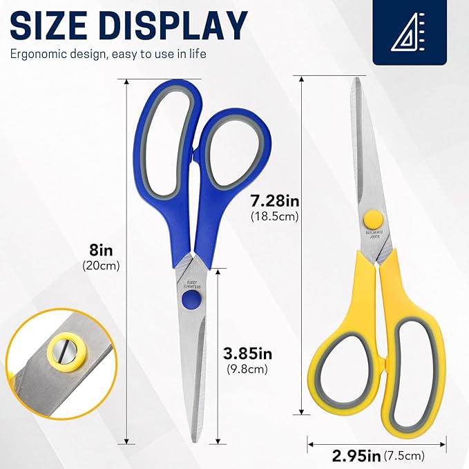 8" 20 Pack All Purpose Heavy Duty Scissors- Comfort-Grip Sharp Scissors for Office School Sewing Fabric Craft High/Middle School Student Teacher Scissor, Right/Left Hand