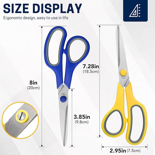 8" 20 Pack All Purpose Heavy Duty Scissors- Comfort-Grip Sharp Scissors for Office School Sewing Fabric Craft High/Middle School Student Teacher Scissor, Right/Left Hand