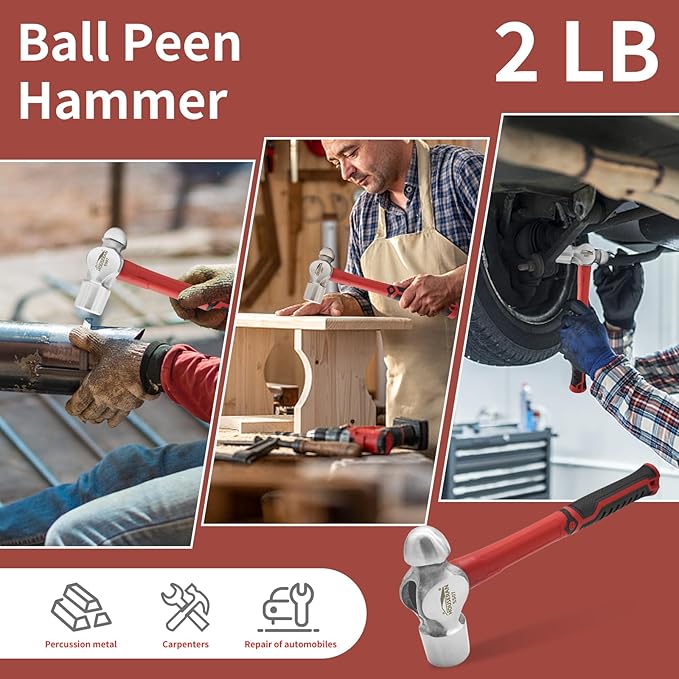3 Piece Hammer Set, 14" Camping Axe, Ball Peen Hammer 1.1kg, 20oz Rubber Mallet, Ball Pin Hammers, Large Hammer, Suitable for Camping, Woodworking, Mechanical Repair